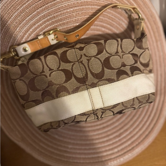 Coach Mini Handbag - Optic C Tan brown Stripe Leather Strap 90s Y2K - Picture 3 of 16